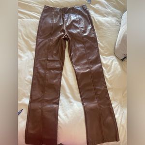 Brown Leather High waisted flair pant